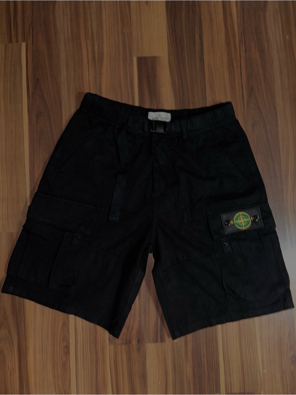 Stone Island Black Cargo Shorts with Compass Badge